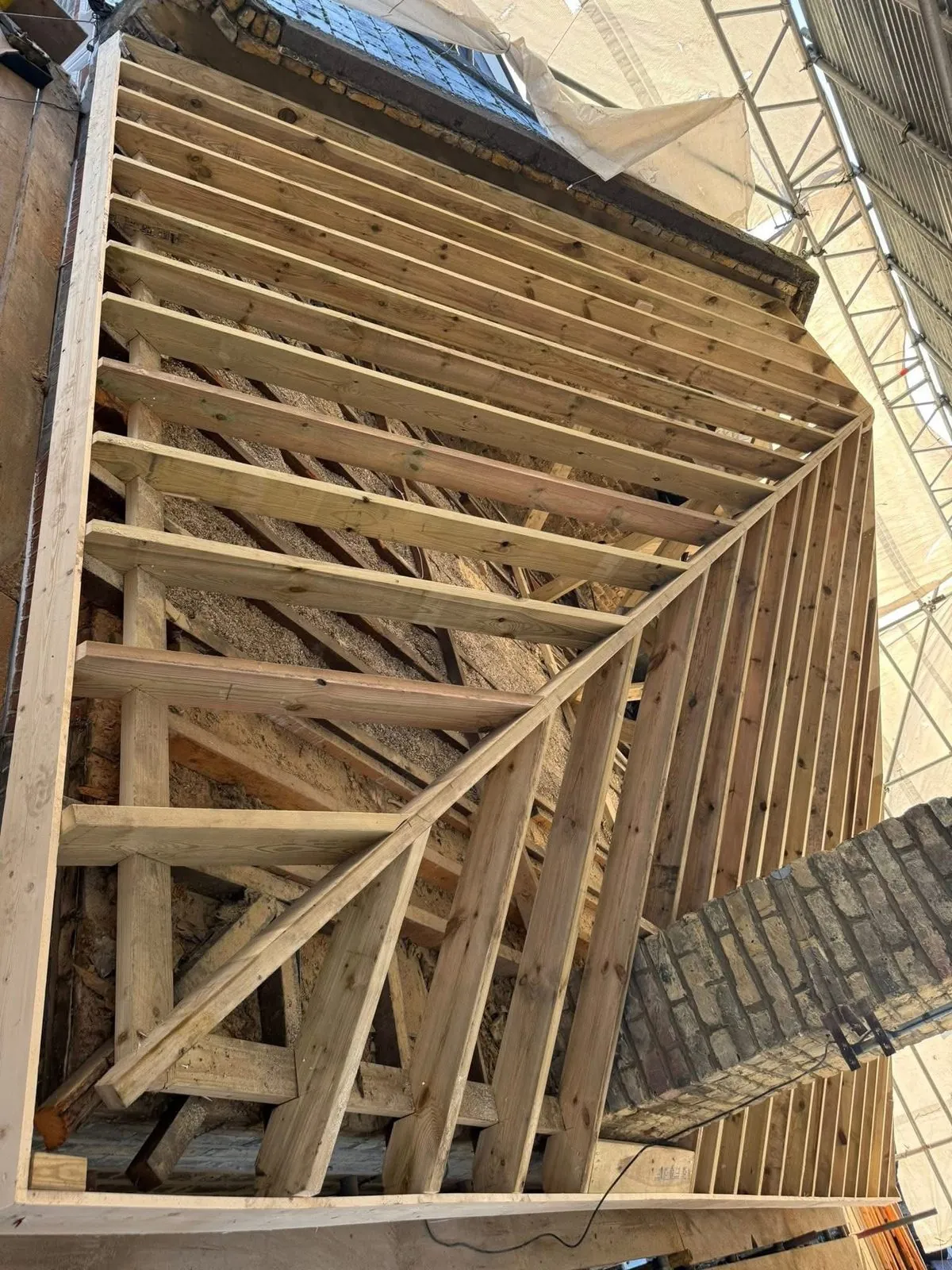 New roof timbers and rafters during a re-roof in Bude